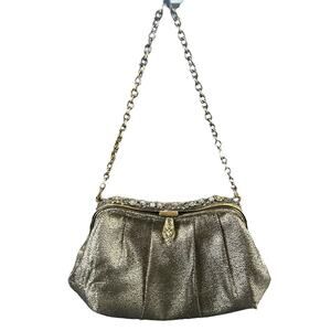 Menbur Event Clutch Gold Tone Metallic Bejewelled Ornate Clasp Retro Handbag